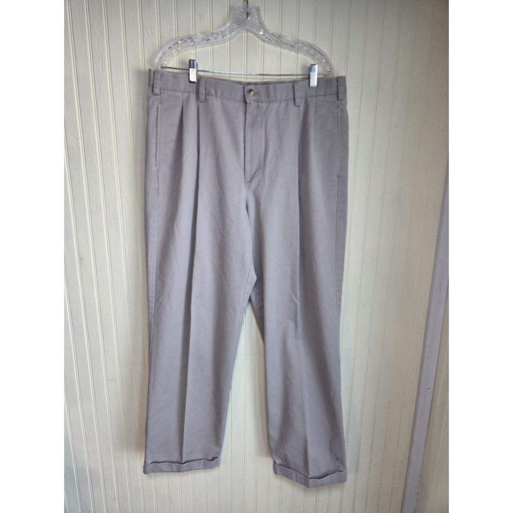 IZOD American Chino‎ Pants Mens 38x32 Gray Pleated Cuffed Cotton Casual Slacks